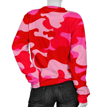Hot Pink Camouflage Print Women's Crewneck Sweatshirt GearFrost