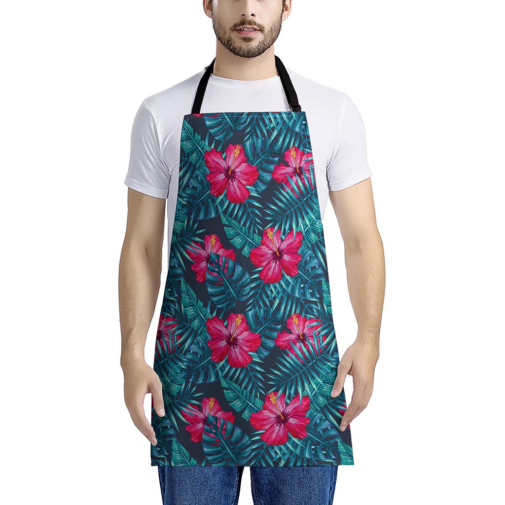 Hot Pink Hibiscus Tropical Pattern Print Apron