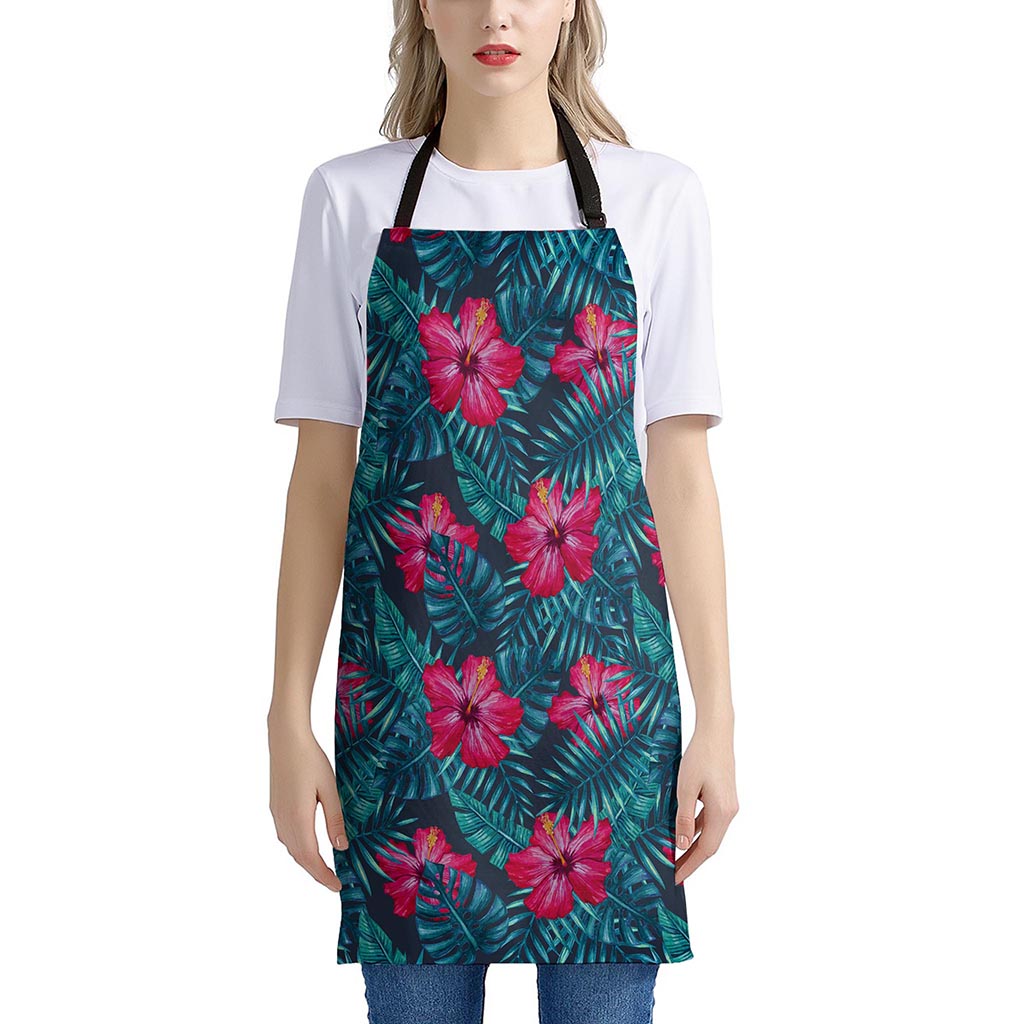 Hot Pink Hibiscus Tropical Pattern Print Apron