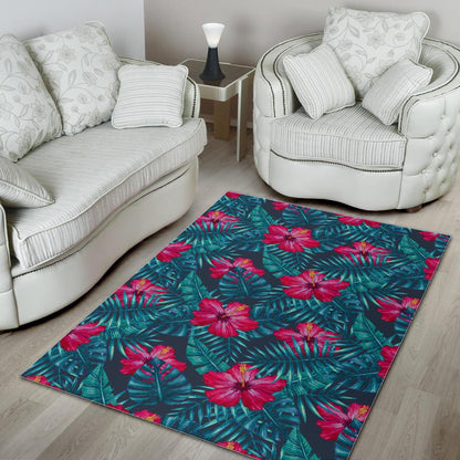 Hot Pink Hibiscus Tropical Pattern Print Area Rug GearFrost