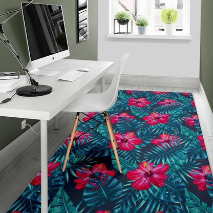 Hot Pink Hibiscus Tropical Pattern Print Area Rug GearFrost