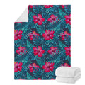 Hot Pink Hibiscus Tropical Pattern Print Blanket