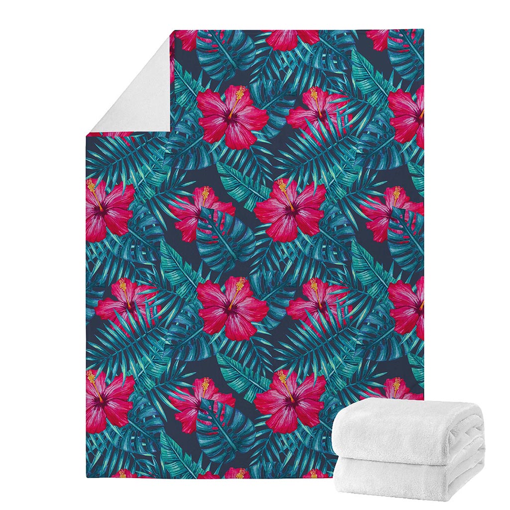 Hot Pink Hibiscus Tropical Pattern Print Blanket