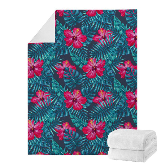 Hot Pink Hibiscus Tropical Pattern Print Blanket