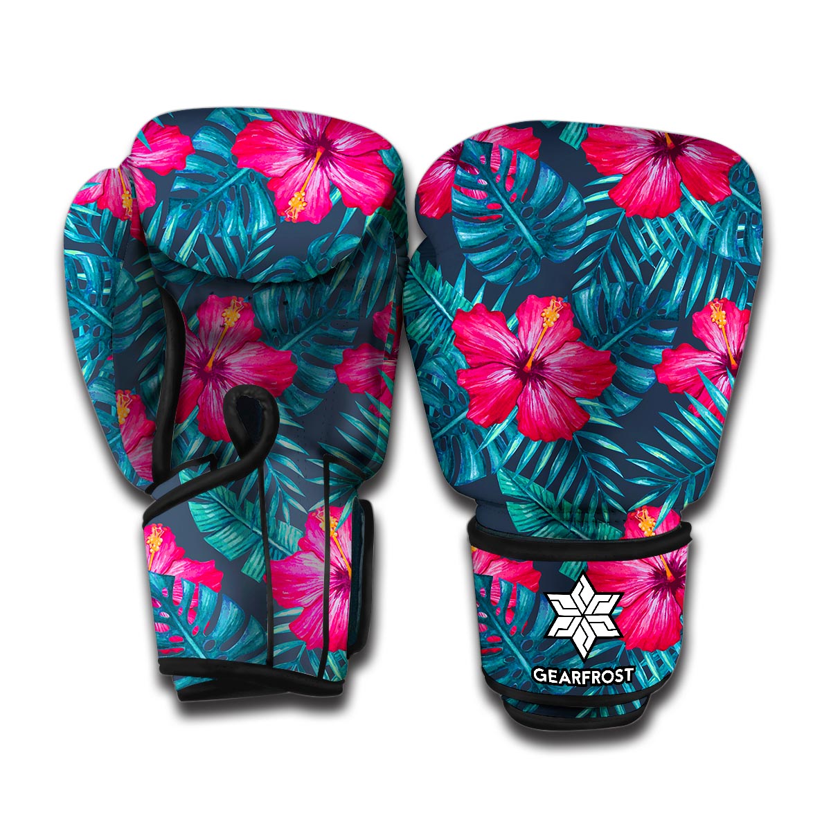 Hot Pink Hibiscus Tropical Pattern Print Boxing Gloves