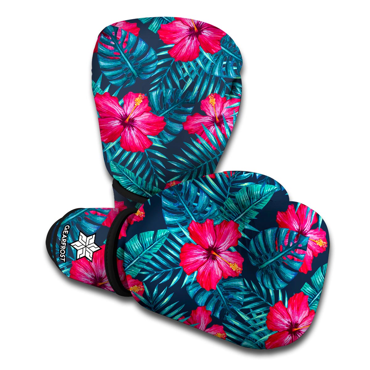 Hot Pink Hibiscus Tropical Pattern Print Boxing Gloves