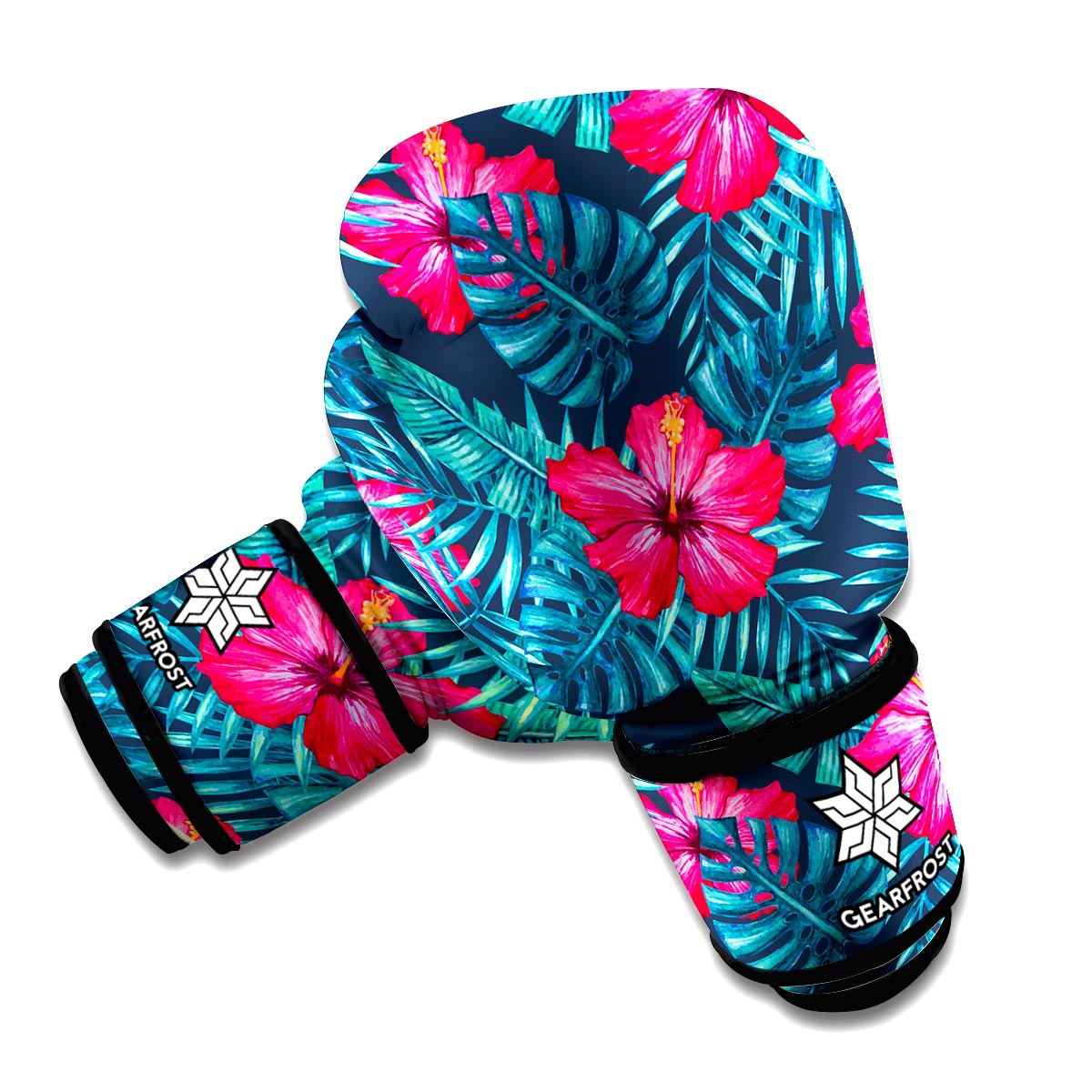 Hot Pink Hibiscus Tropical Pattern Print Boxing Gloves