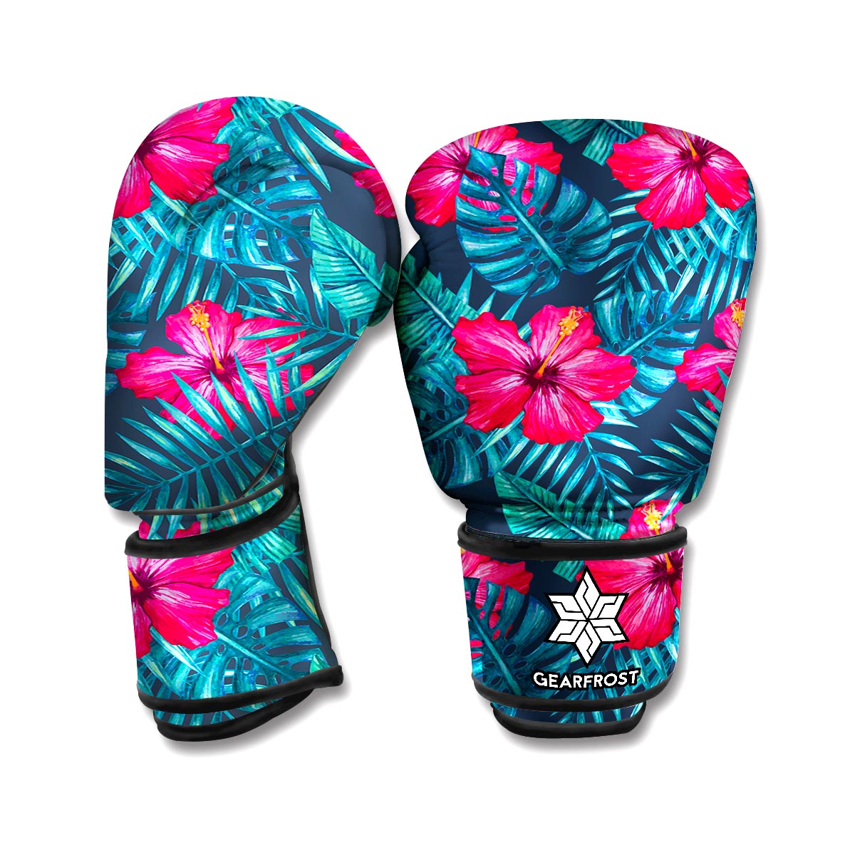 Hot Pink Hibiscus Tropical Pattern Print Boxing Gloves