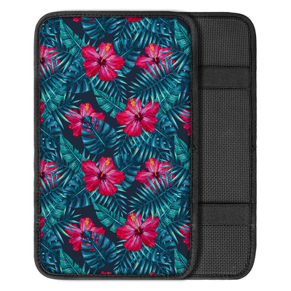 Hot Pink Hibiscus Tropical Pattern Print Car Center Console Cover