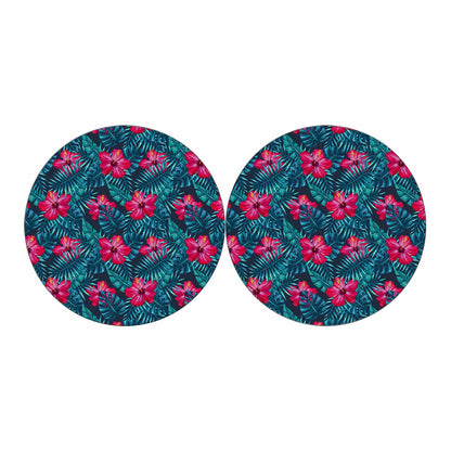Hot Pink Hibiscus Tropical Pattern Print Car Coasters