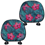Hot Pink Hibiscus Tropical Pattern Print Car Headrest Covers
