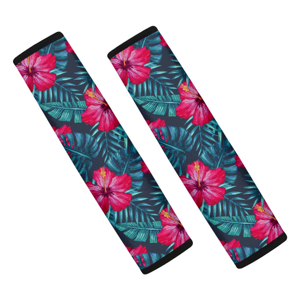 Hot Pink Hibiscus Tropical Pattern Print Car Seat Belt Covers