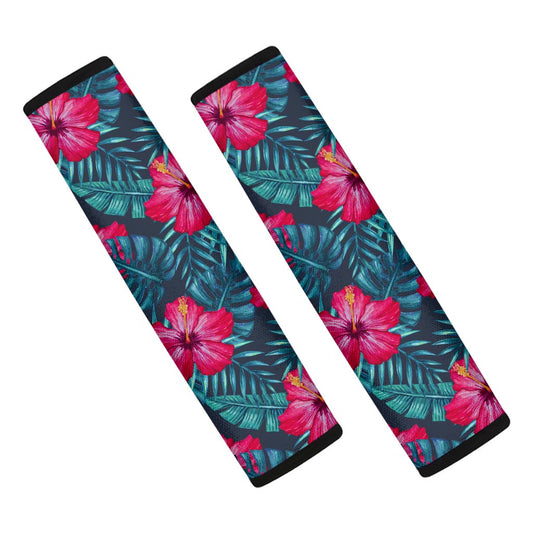 Hot Pink Hibiscus Tropical Pattern Print Car Seat Belt Covers