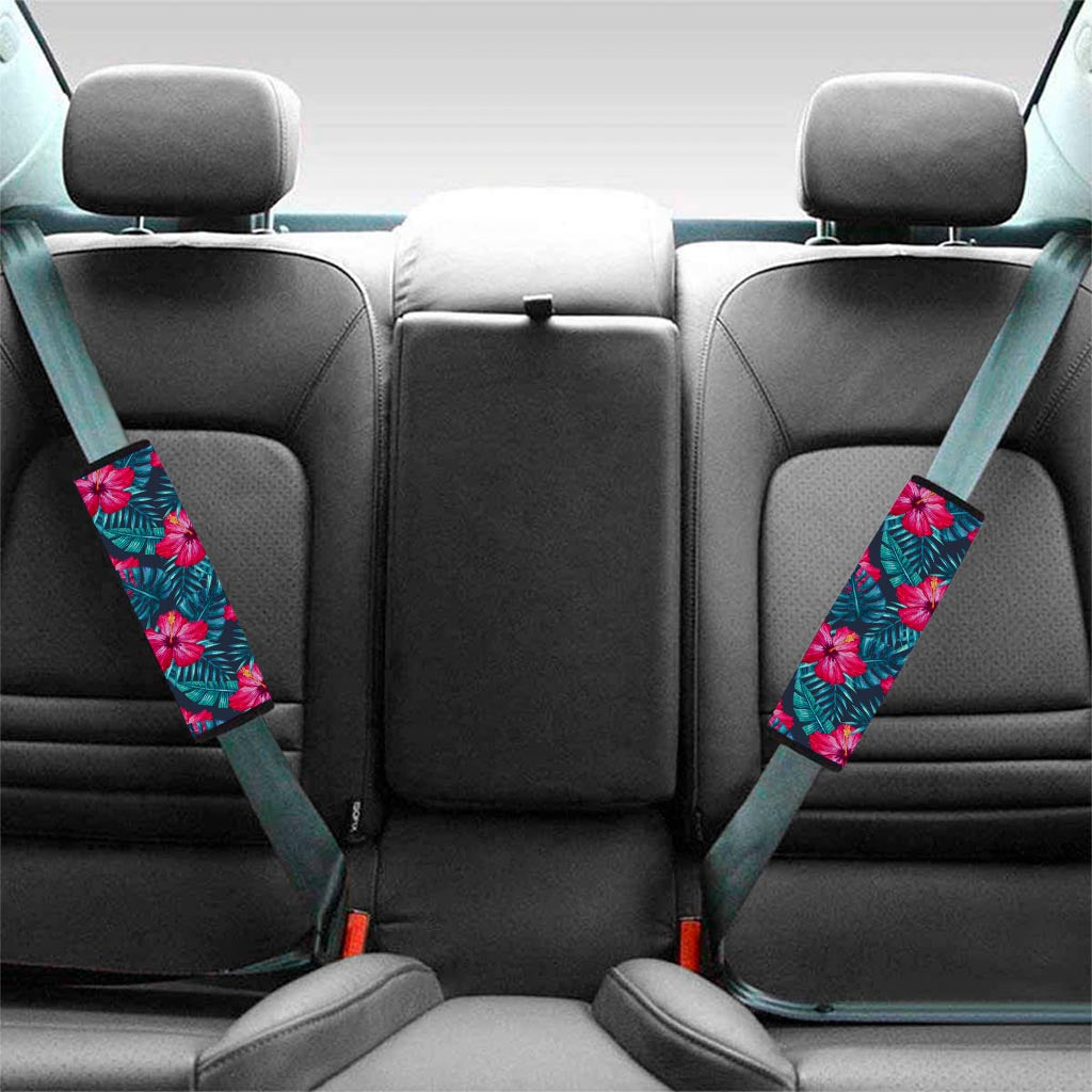 Hot Pink Hibiscus Tropical Pattern Print Car Seat Belt Covers