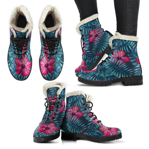 Hot Pink Hibiscus Tropical Pattern Print Comfy Boots GearFrost
