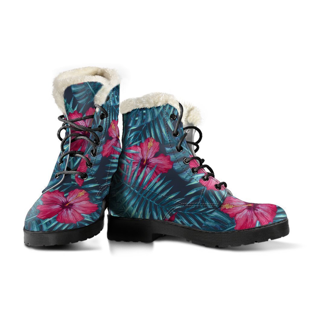 Hot Pink Hibiscus Tropical Pattern Print Comfy Boots GearFrost