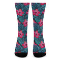 Hot Pink Hibiscus Tropical Pattern Print Crew Socks