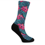 Hot Pink Hibiscus Tropical Pattern Print Crew Socks