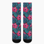 Hot Pink Hibiscus Tropical Pattern Print Crew Socks