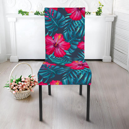 Hot Pink Hibiscus Tropical Pattern Print Dining Chair Slipcover