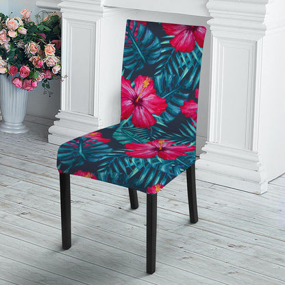 Hot Pink Hibiscus Tropical Pattern Print Dining Chair Slipcover