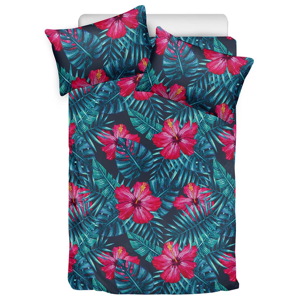 Hot Pink Hibiscus Tropical Pattern Print Duvet Cover Bedding Set
