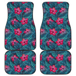 Hot Pink Hibiscus Tropical Pattern Print Front and Back Car Floor Mats