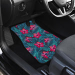 Hot Pink Hibiscus Tropical Pattern Print Front and Back Car Floor Mats