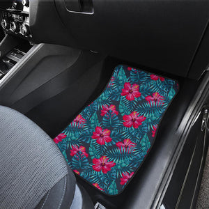 Hot Pink Hibiscus Tropical Pattern Print Front and Back Car Floor Mats