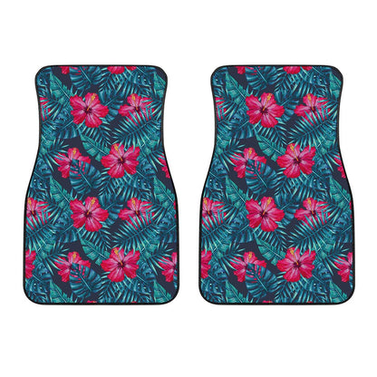 Hot Pink Hibiscus Tropical Pattern Print Front Car Floor Mats