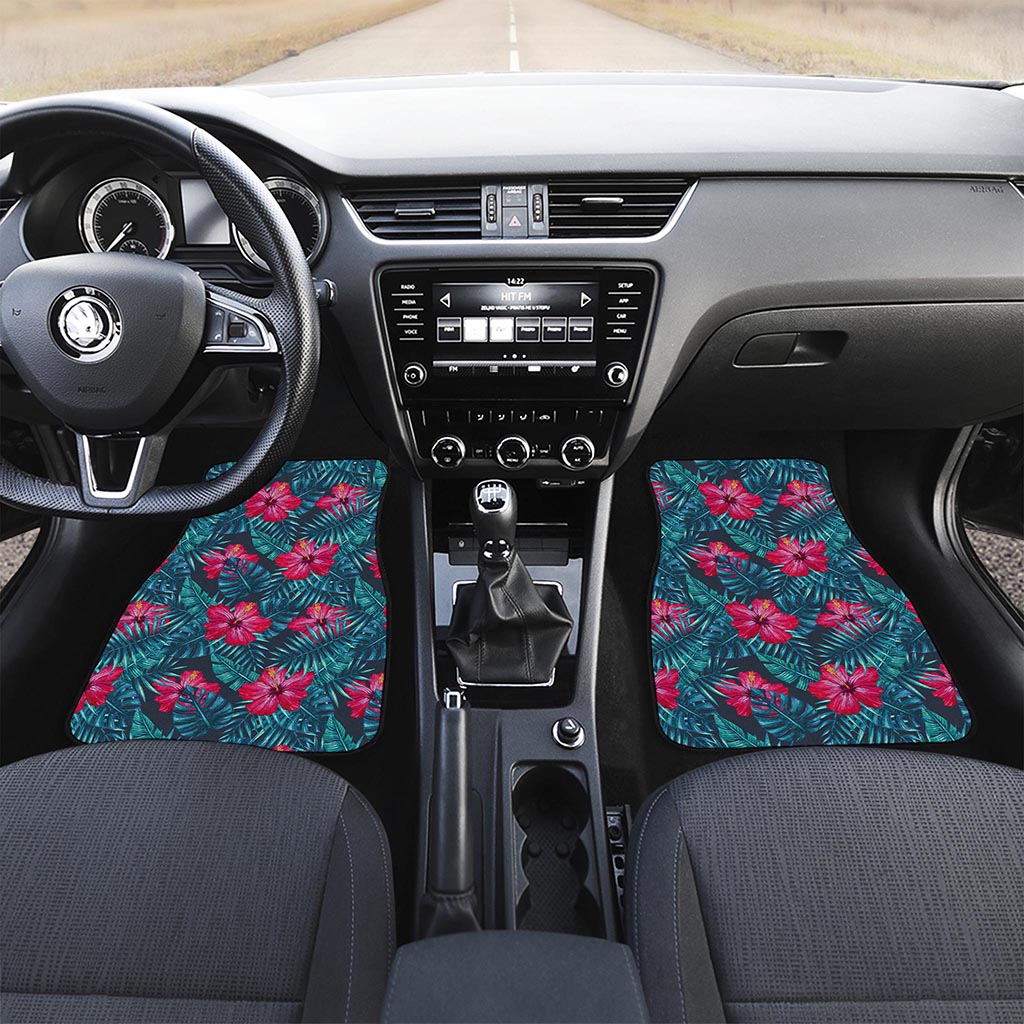 Hot Pink Hibiscus Tropical Pattern Print Front Car Floor Mats
