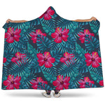 Hot Pink Hibiscus Tropical Pattern Print Hooded Blanket