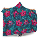 Hot Pink Hibiscus Tropical Pattern Print Hooded Blanket
