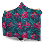 Hot Pink Hibiscus Tropical Pattern Print Hooded Blanket