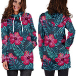 Hot Pink Hibiscus Tropical Pattern Print Hoodie Dress GearFrost