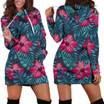 Hot Pink Hibiscus Tropical Pattern Print Hoodie Dress GearFrost