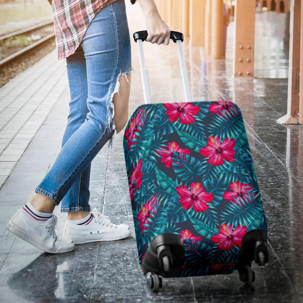 Hot Pink Hibiscus Tropical Pattern Print Luggage Cover GearFrost