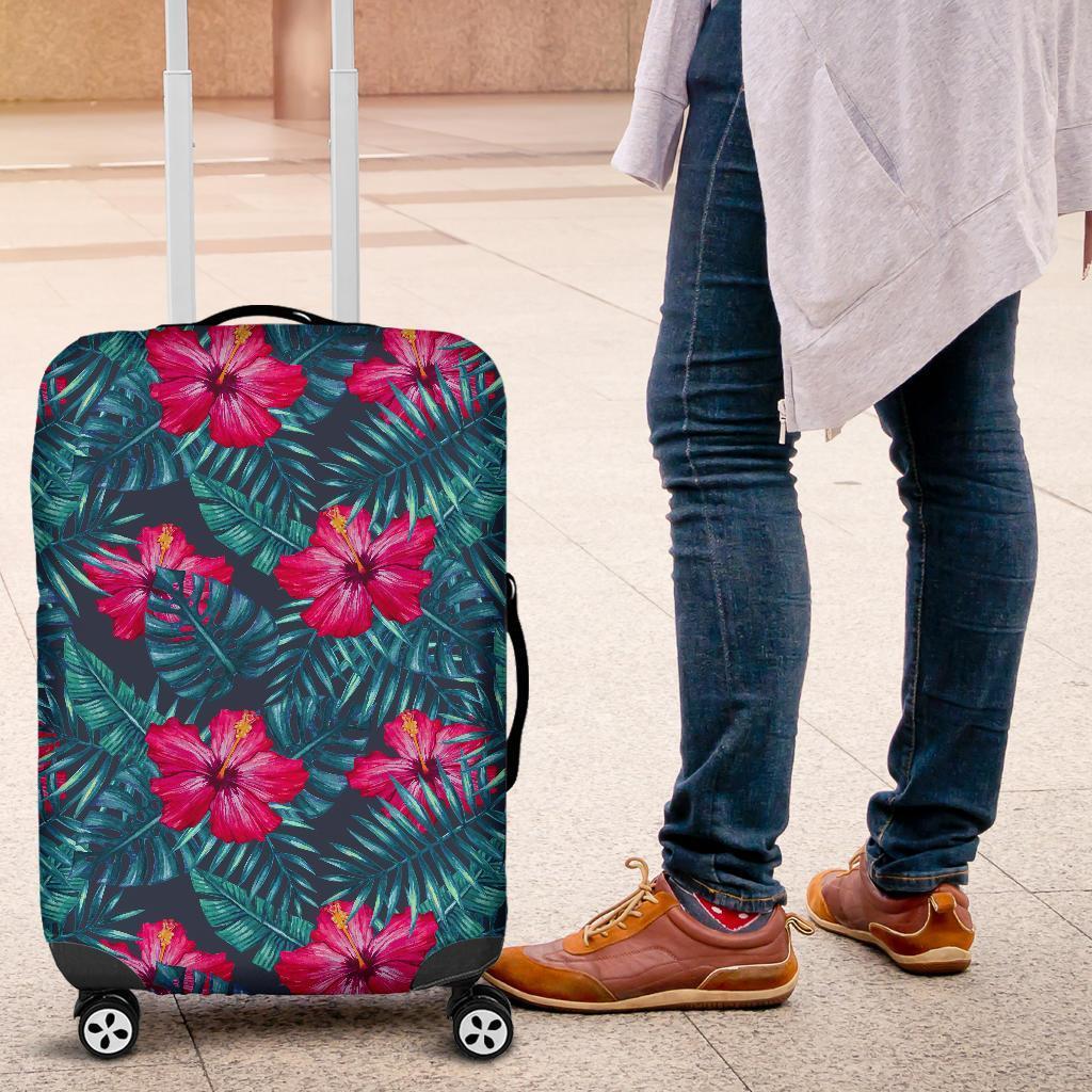 Hot Pink Hibiscus Tropical Pattern Print Luggage Cover GearFrost