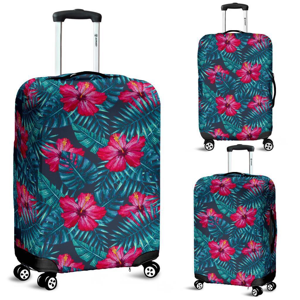 Hot Pink Hibiscus Tropical Pattern Print Luggage Cover GearFrost