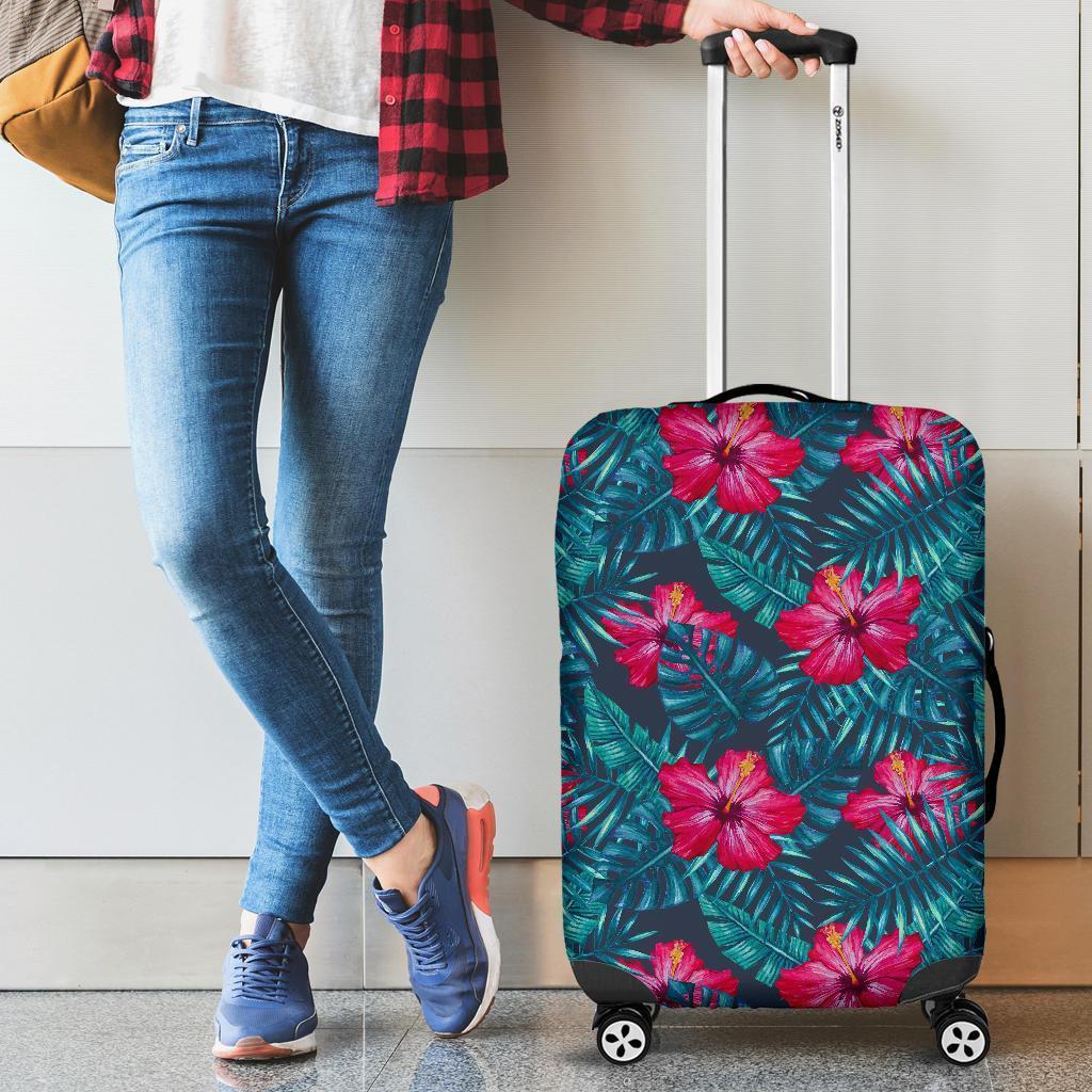 Hot Pink Hibiscus Tropical Pattern Print Luggage Cover GearFrost