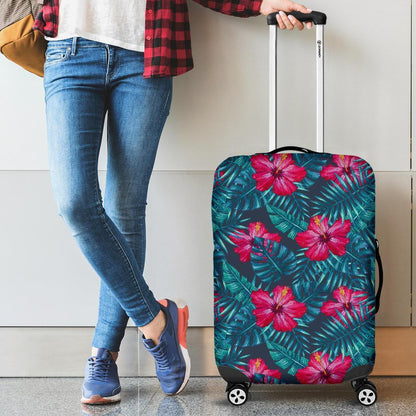 Hot Pink Hibiscus Tropical Pattern Print Luggage Cover GearFrost