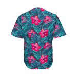 Hot Pink Hibiscus Tropical Pattern Print Men's Baseball Jersey