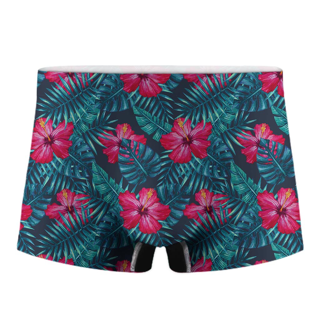 Hot Pink Hibiscus Tropical Pattern Print Men's Boxer Briefs