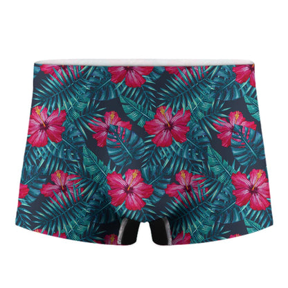 Hot Pink Hibiscus Tropical Pattern Print Men's Boxer Briefs
