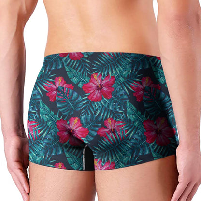 Hot Pink Hibiscus Tropical Pattern Print Men's Boxer Briefs