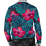 Hot Pink Hibiscus Tropical Pattern Print Men's Crewneck Sweatshirt GearFrost