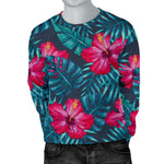 Hot Pink Hibiscus Tropical Pattern Print Men's Crewneck Sweatshirt GearFrost