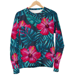 Hot Pink Hibiscus Tropical Pattern Print Men's Crewneck Sweatshirt GearFrost