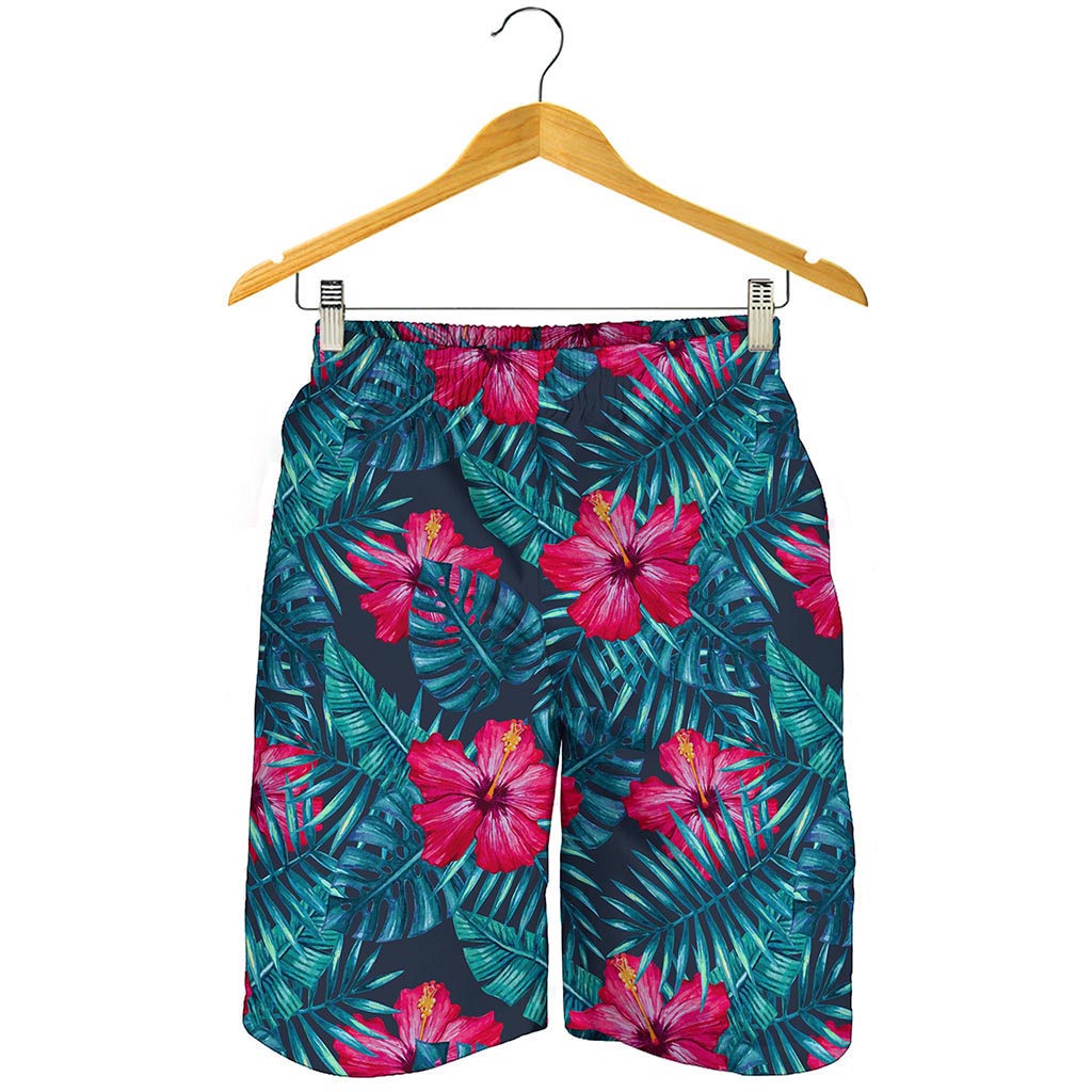 Hot Pink Hibiscus Tropical Pattern Print Men's Shorts