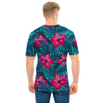 Hot Pink Hibiscus Tropical Pattern Print Men's T-Shirt